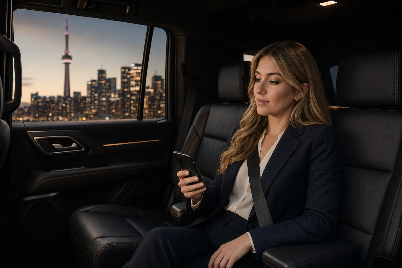 Executive passenger inside a premium full-size SUV in Toronto